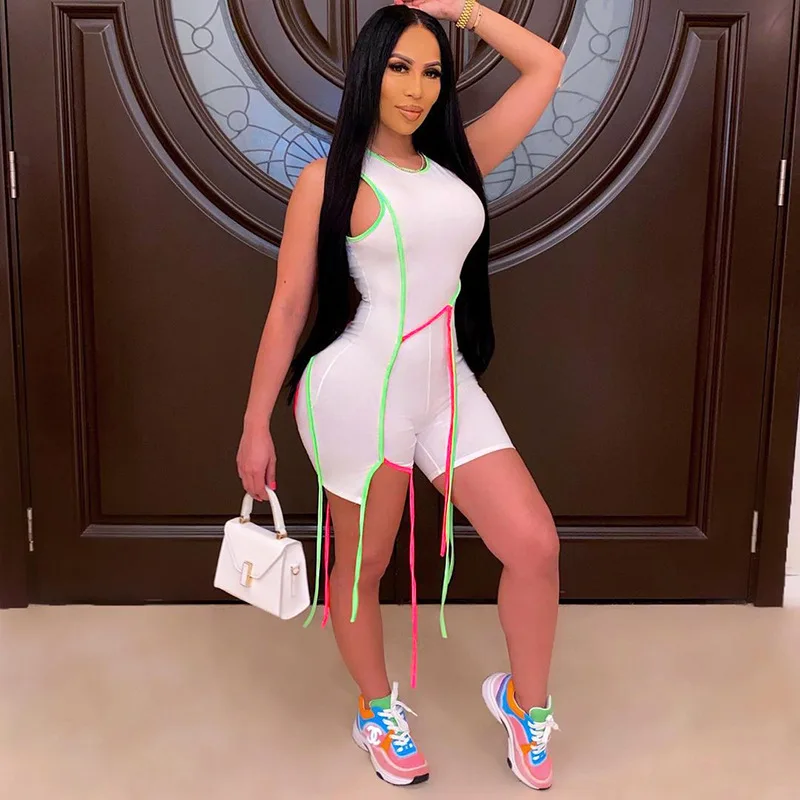 

Sexy Women Jumpsuit Striped Color Patchwork Sleeveless Rompers For Women