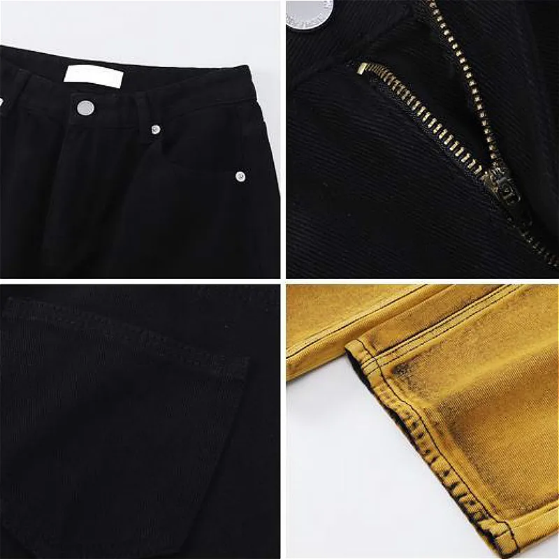 

Jeans Women Mopping Fashion Tie Dye Gradient Hip Hop Street Vintage BF Students Leisure Straight Denim Trousers Harajuku Retro