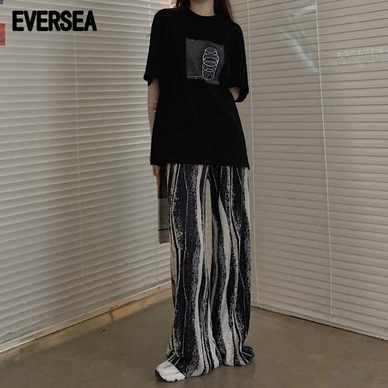 

Eversea Summer Wide Leg Pant Women Loose Shape Tie-Dye Floor Length High Waist Fashion Cool Feeling Lady Long Trousers