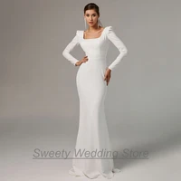 modest long sleeves square neck mermaid wedding dresses custom size little train vestido de noiva white bridal gowns