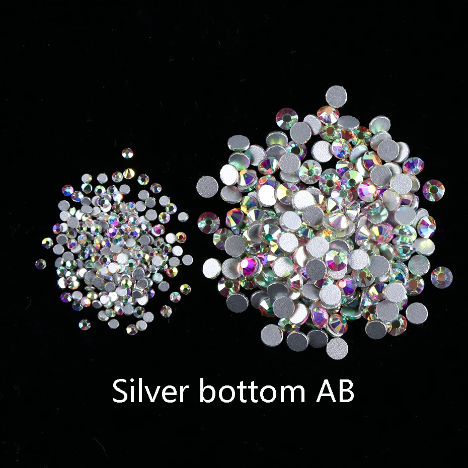 AB Silver Base 1440 шт Сияющие смешанные размеры Diamonds бриллианты для ногтей 3D Хрустальная с плоской стороной художественное украшение Белое золото AB дизайн ногтя маникюрные LY1049 - Цвет: AB Silver Base