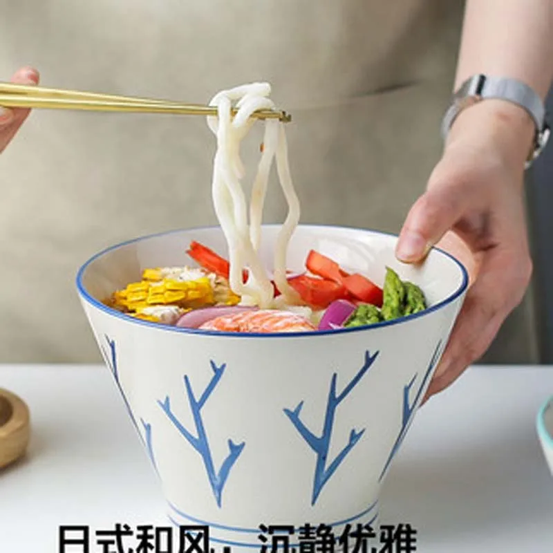 

Japanese Ceramic Bowl Single Cute Small Rice Bowl Soup Bowl Noodle Bowl Creative Personality Household Tall Hat Bowl Ramen Bowl