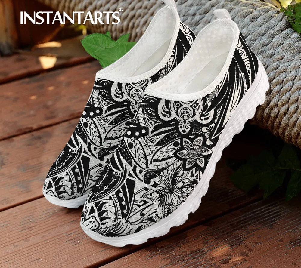 

INSTANTARTS Polynesian Tribal Flower With Turtle Pattern Ladies Flat Shoes Summer Breathable Mesh Sneaker Women Slip on Loafers