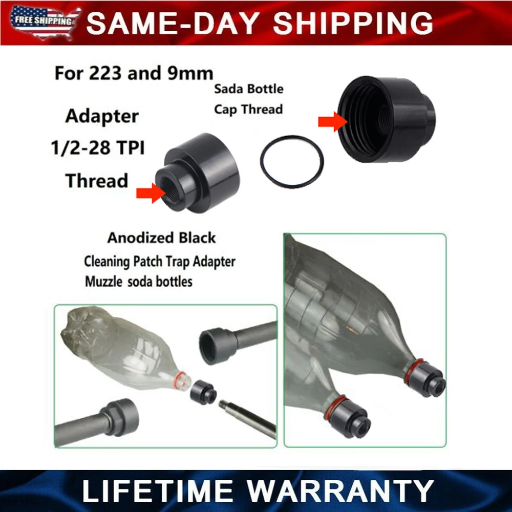 

1/2x28 5/8x24 TPI Cleaning Patch Trap Adapter Muzzle Soda Pop bottles F PC Carbine 9mm