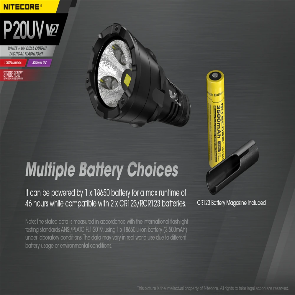 

Original Nitecore P20UV V2 Flashlight 1000 Lumen Tactical 320mW UV Beam CREE XP-L2 V6 LED Hunting Camping