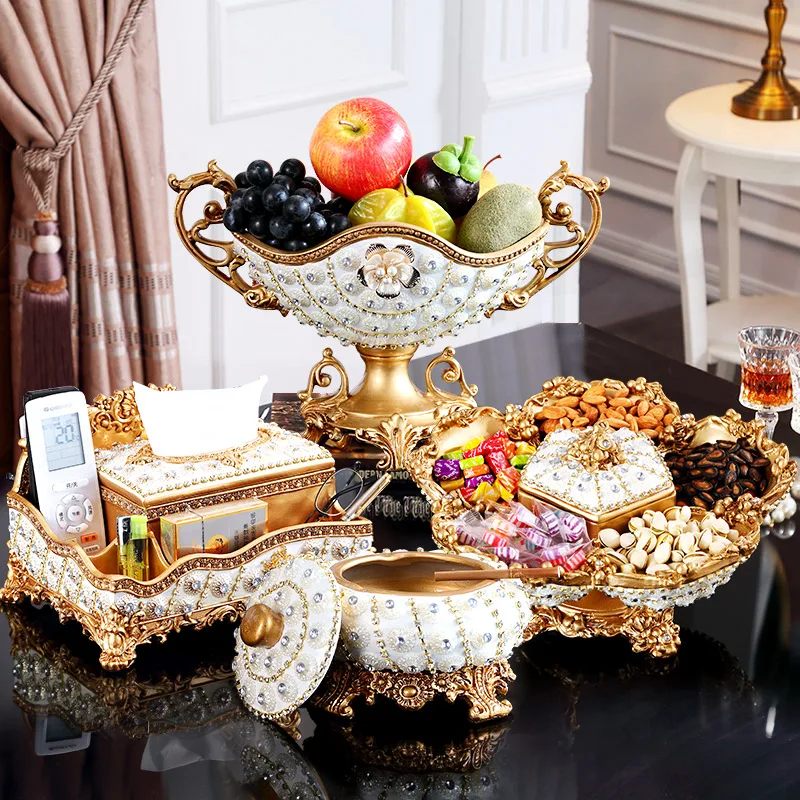 

European Resin Diamond Fruit Plate Dried Fruit Candy Dish Tissue Box Ornaments Home Livingroom Table Furnishing Decoration Craft