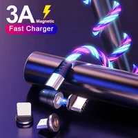 3a flowing glowing magnetic charger cable 540 degree rotating cables micro usb type c wire fast charging for iphone 12 xiaomi11
