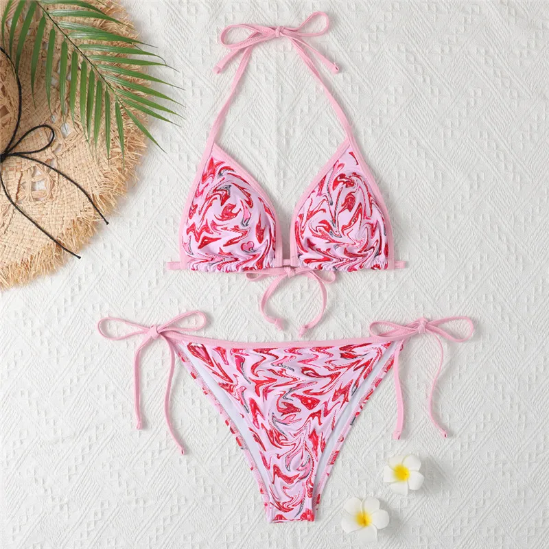 

L6034 Bikini Set 2021 Sexy Push Up Swimwear Women Brazilian Swimsuit Low Waist Biquini Halter Two Pieces Bathing Suit