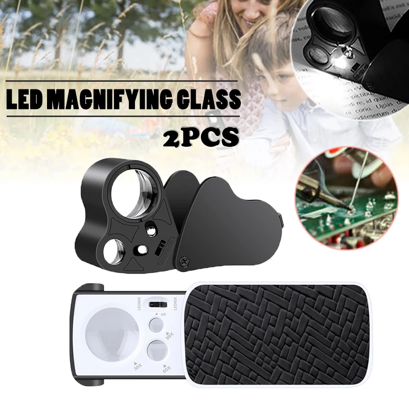 

2 шт., увеличительное светодиодный для ювелирных изделий, 30/60/90X