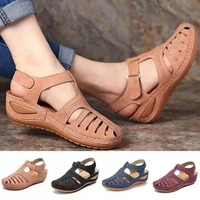 women shoes summer retro hook loop closure non slip hollow beach wedge sandals