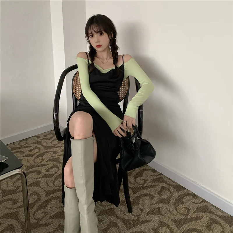 Длинное стройнящее платье с высокой талией для девушек | Женская одежда