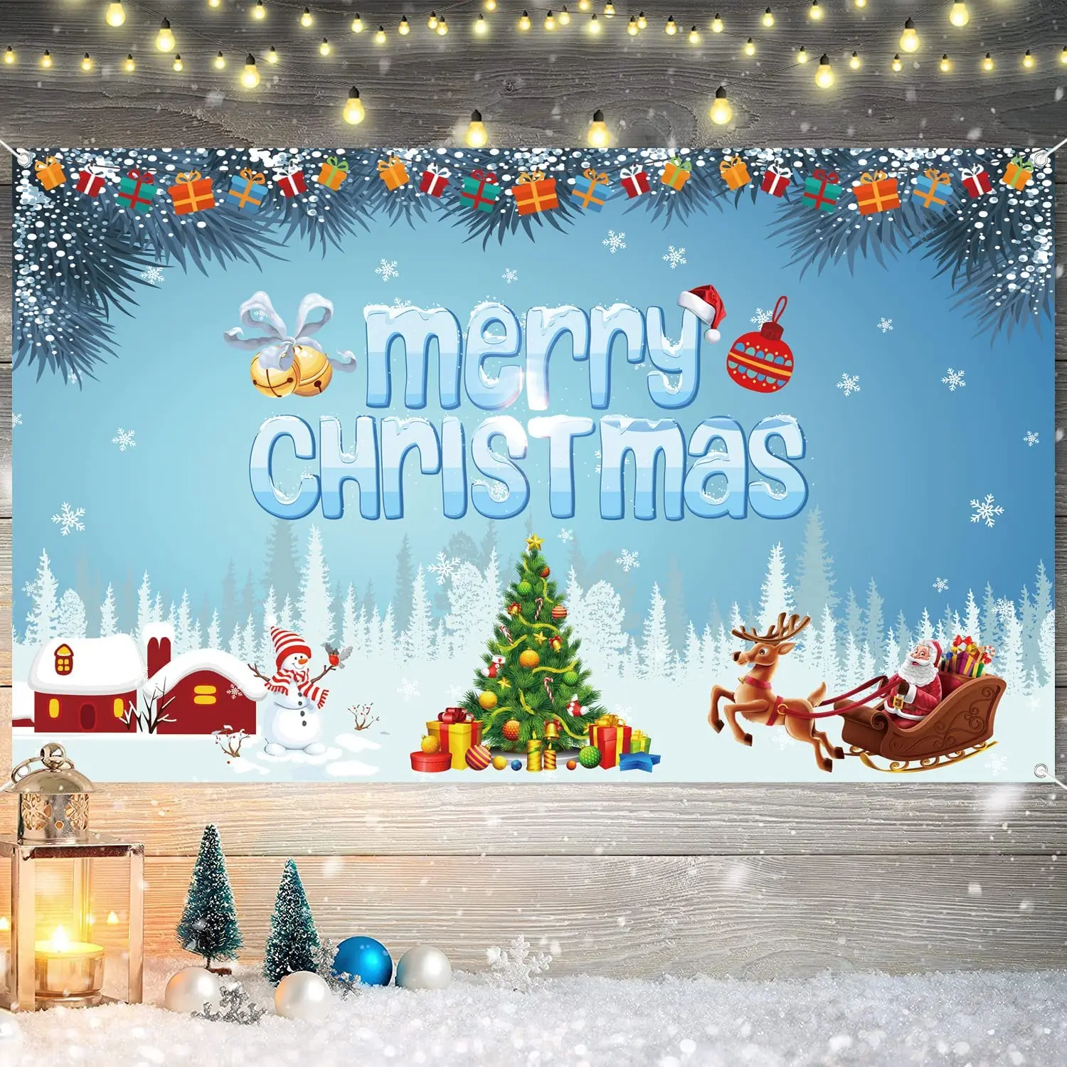 

Christmas Banner Santa Snowman Christmas Tree Photography Background Christmas Party Supplies Outdoor Indoor Decoration