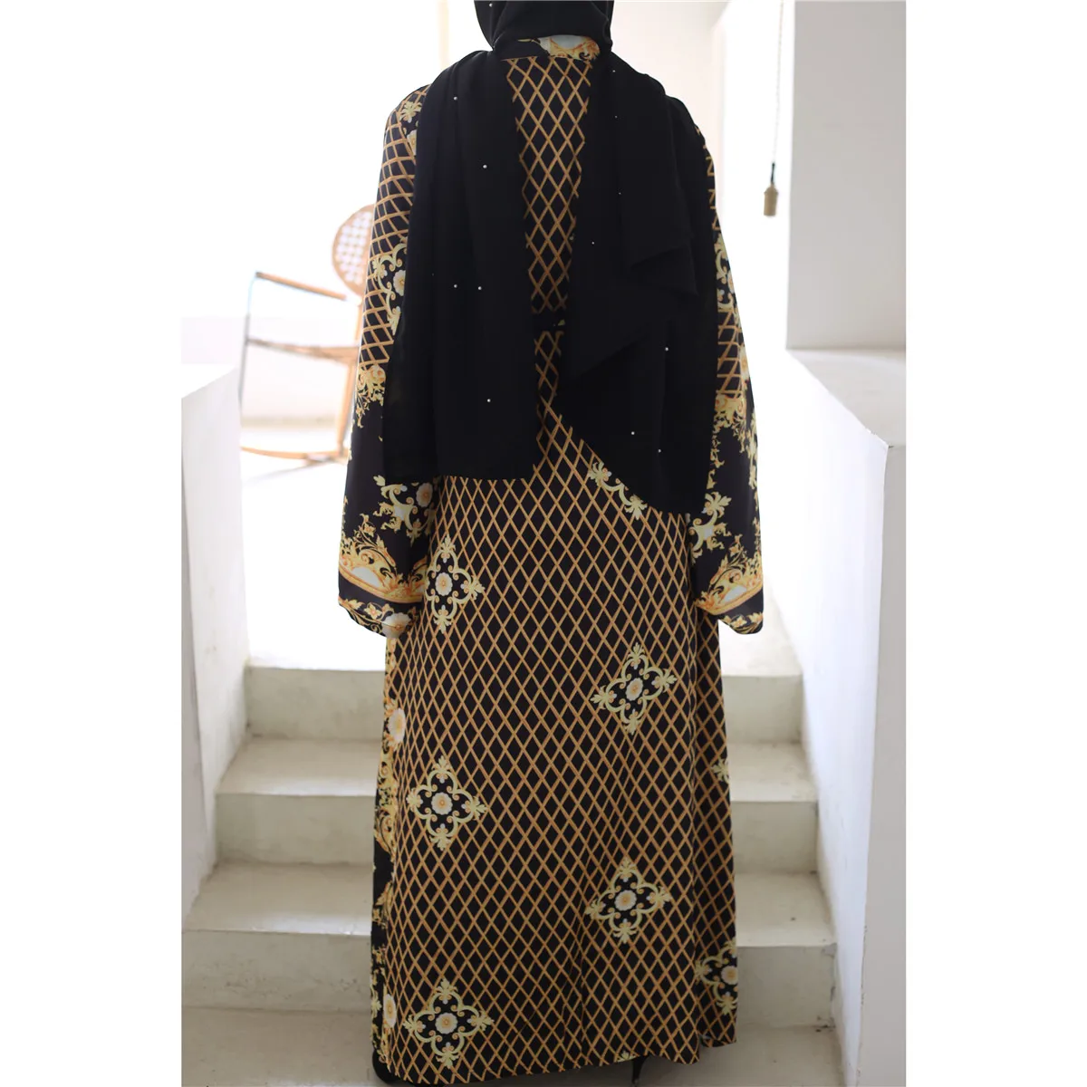 Летний кардиган с принтом для женщин Мусульманский Исламский шифон открытый