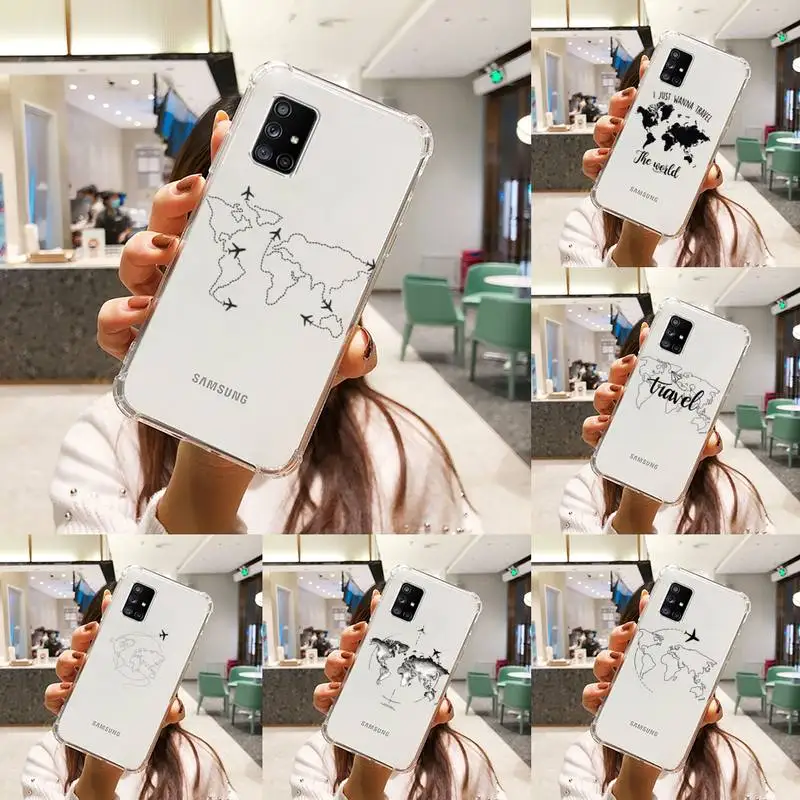 

Airplane world map travel abstract line Phone Case Transparent For Samsung S 10 9 20 11 7 8 21 6 P Edge PLUS ULTRA 4G 5G