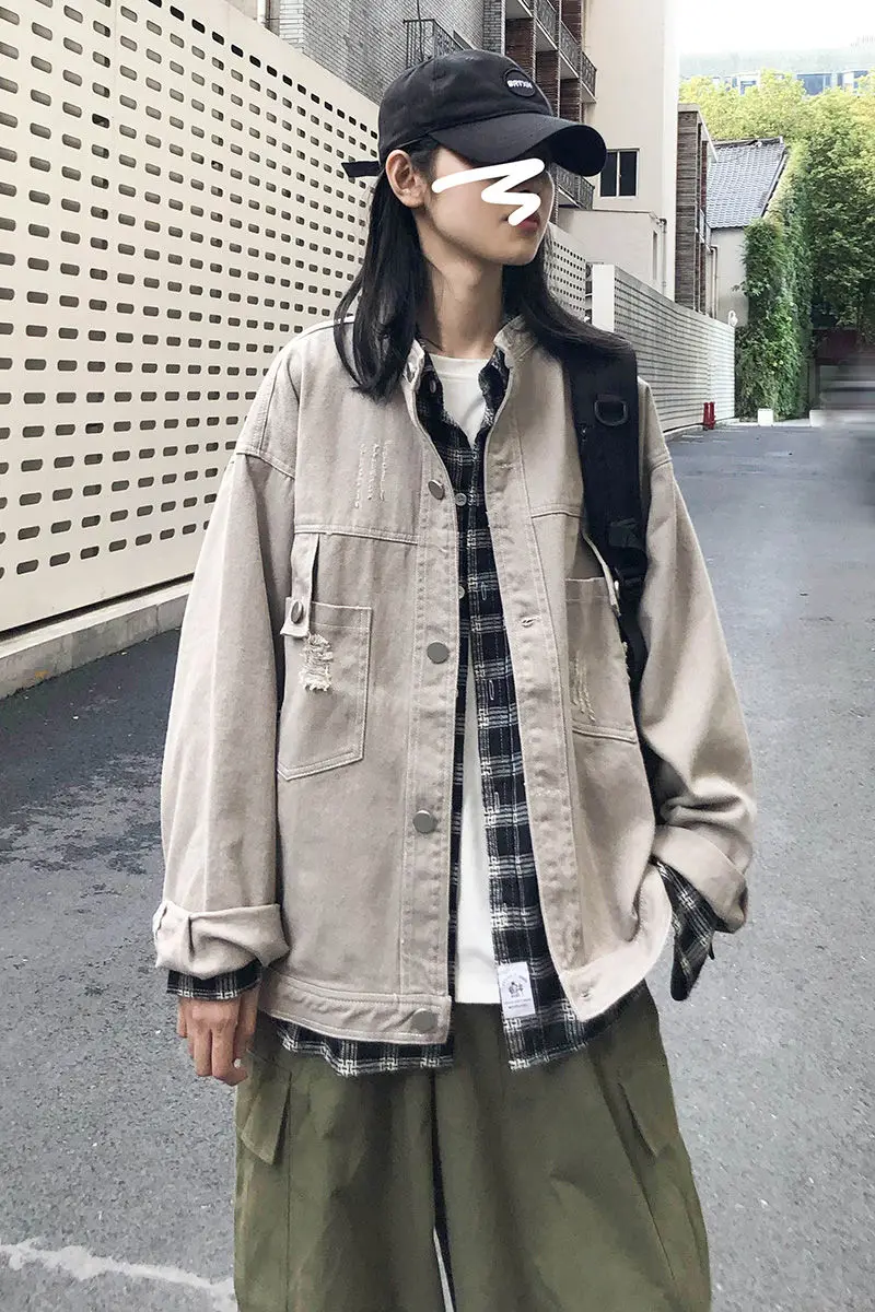 

2020 Spring And Autumn New Youth Popular Korean Couple Loose Solid Color Washed Denim Jacket Fashion Casual Top Black/Gray