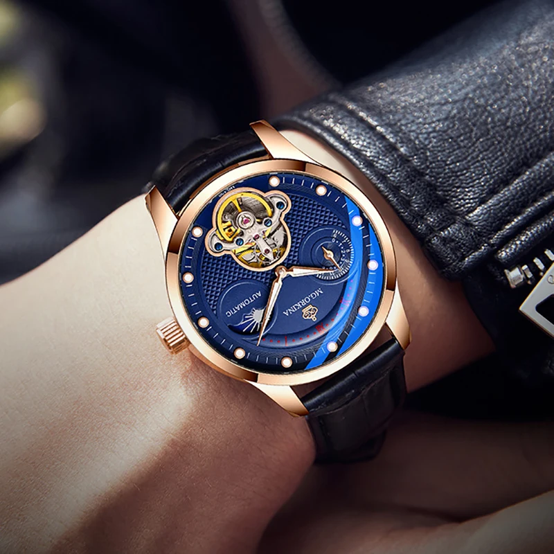 

ORKINA Automatic Mechanical Waterproof Watches Men Corium Strap Fashion Hollow-carved Top Brand Man's Wristwatch