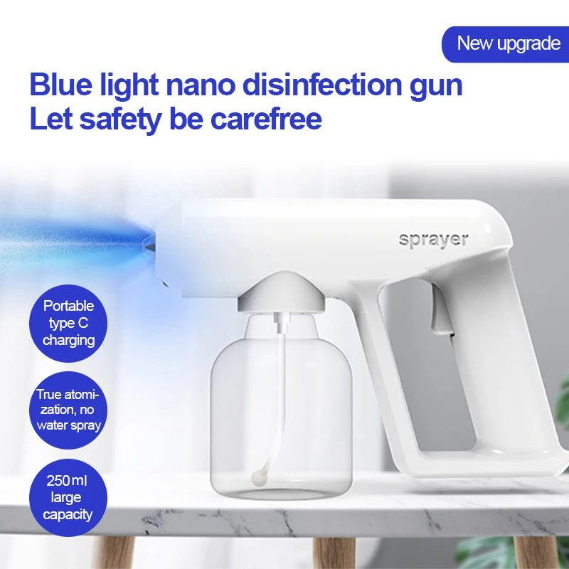 

New Wireless Nano Blue Light Steam Spray 250ML Disinfection Sprayer Gun USB Charging Handheld Blue-ray Sterilization Nebulizers