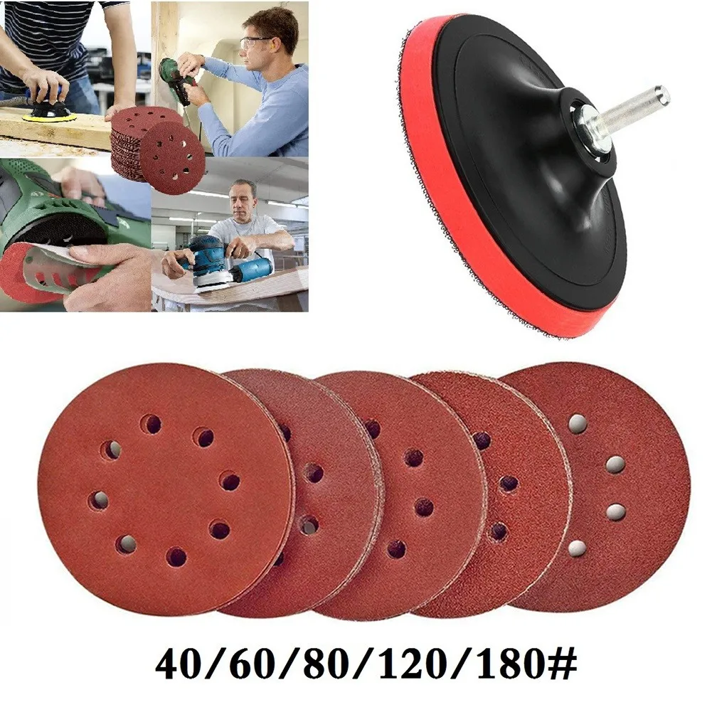 

50Pcs Sanding Paper Sander Disc 5''/125mm 40-180 Grit Paper With 5 Inch Abrasive Polish Pad Plate & 8mm Shank