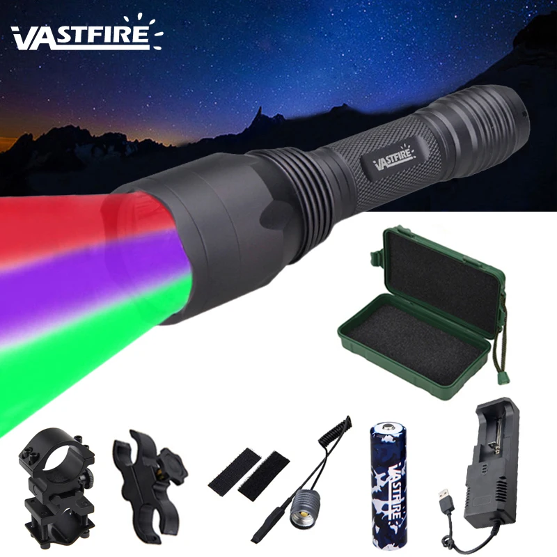 Тактический зеленый/красный/УФ светодиодный светильник 3 в 1 охотничий фонарь 100