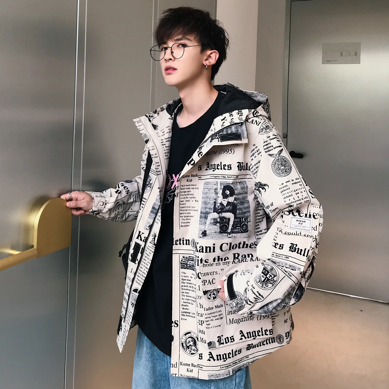 New Fashion Hooded Jacket Men Letter Print Coat Hip Hop Mens Loose Outerwear Harajuku Streetwear Coats Clothing | Мужская одежда