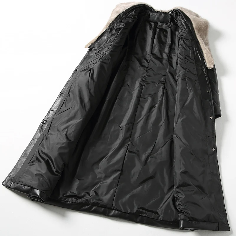 Женский пуховик из натуральной кожи с воротником меха норки|Кожаные куртки| |