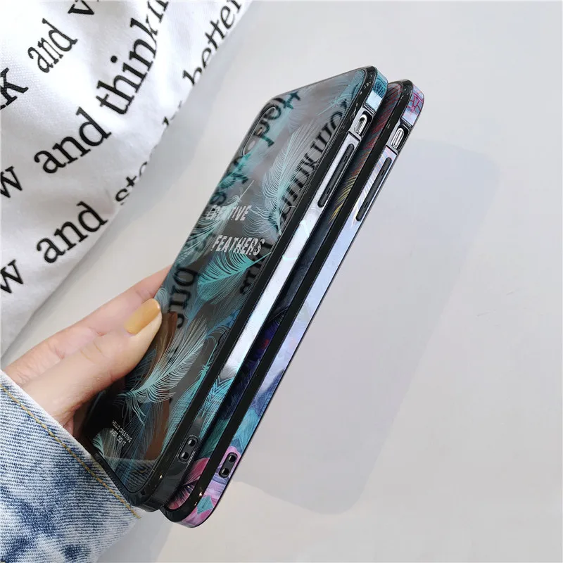 Full Cover Glass Case For iPhone XS Max XR X Colorful Painted Edge Phone Cases 7 6 6S 8 Plus Solid Back |