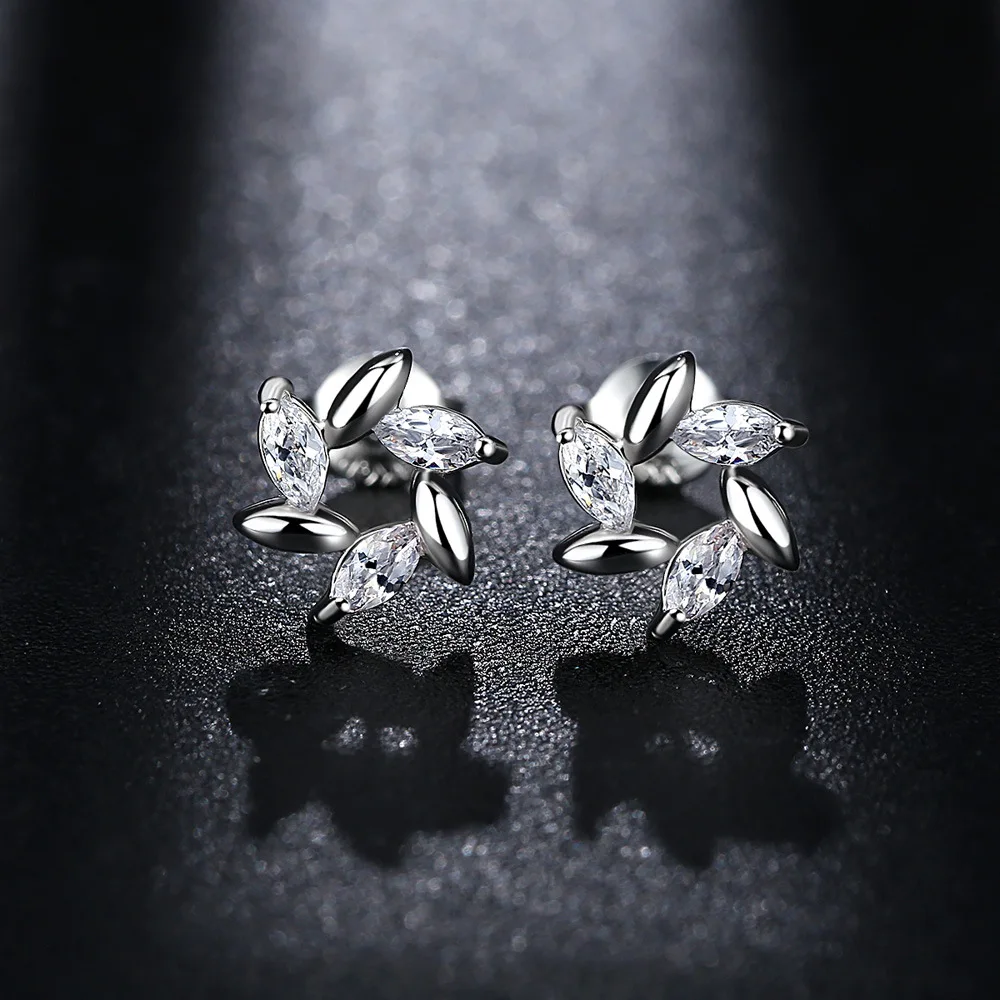 

UXN402 925 pure silver ear nail zircon Plated Platinum zircon inlaid lady's Earrings