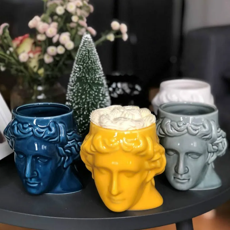 

Large-capacity ceramic David head cup Ancient Greek Apollo sculpture cup Desktop pen holder decoration Office personality coffee