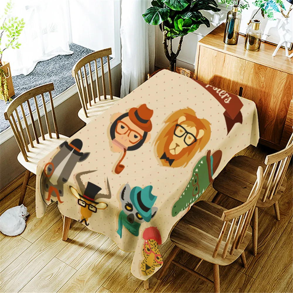 

Cartoon wild animal Lion Printing Polyester Waterproof Tablecloth Home Decoration Washable Dustproof Rectangular Table Cloth