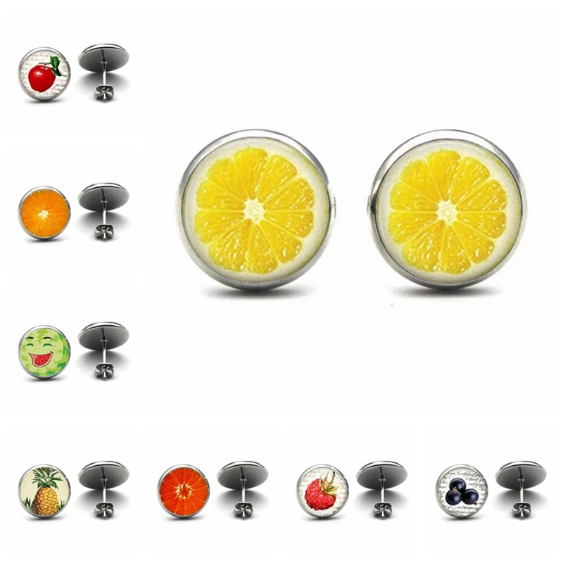 Лимонные серьги модные фруктовые вишневые серьги-гвоздики красные украшения в