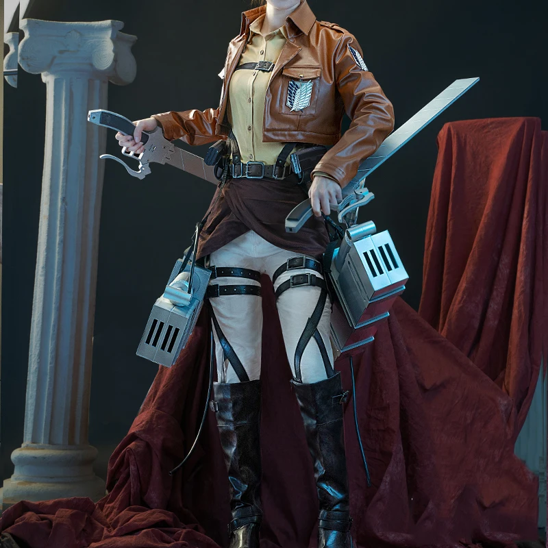 Костюм для косплея из аниме атака на Титанов пиджак и кожаная юбка рекона корпуса