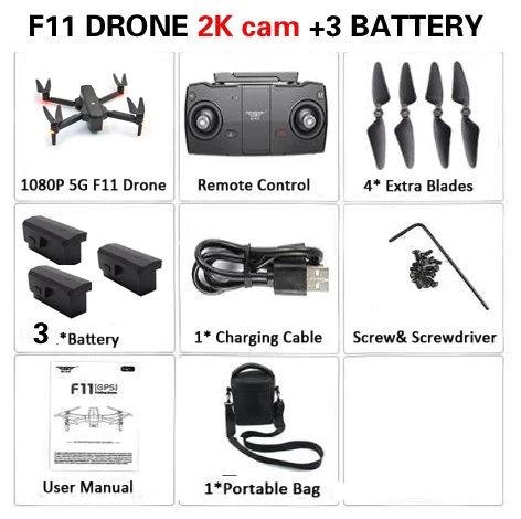 3battery 2Kbag1 SJRC F11 Дрон с GPS с Wi-Fi FPV 1080 P/2 K камера бесщеточный Квадрокоптер 25 минут время полета управление жестами складной Дрон Vs CG033 - Цвет: 3battery 2Kbag1
