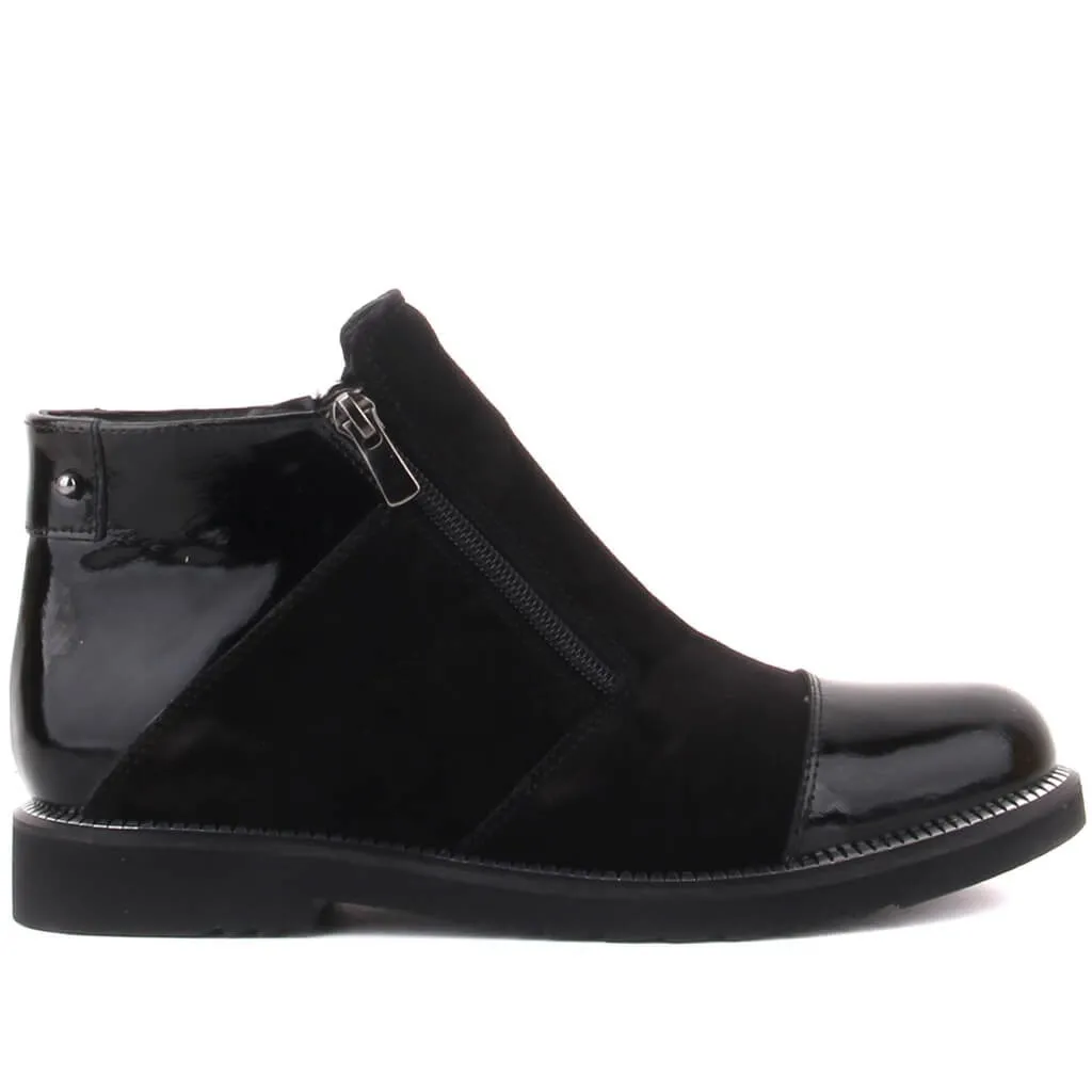 

Sail Lakers-Black Suede Patent Leather Zipper Women Boots
