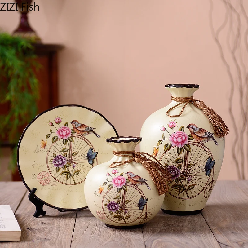 3 шт./компл. китайские керамические вазы античная ваза с кисточками деревенский
