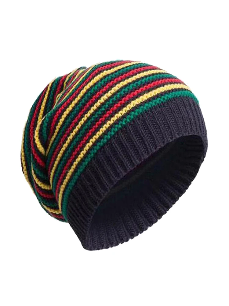 Новинка женская зимняя теплая вязаная полосатая шапка с черепом радужная