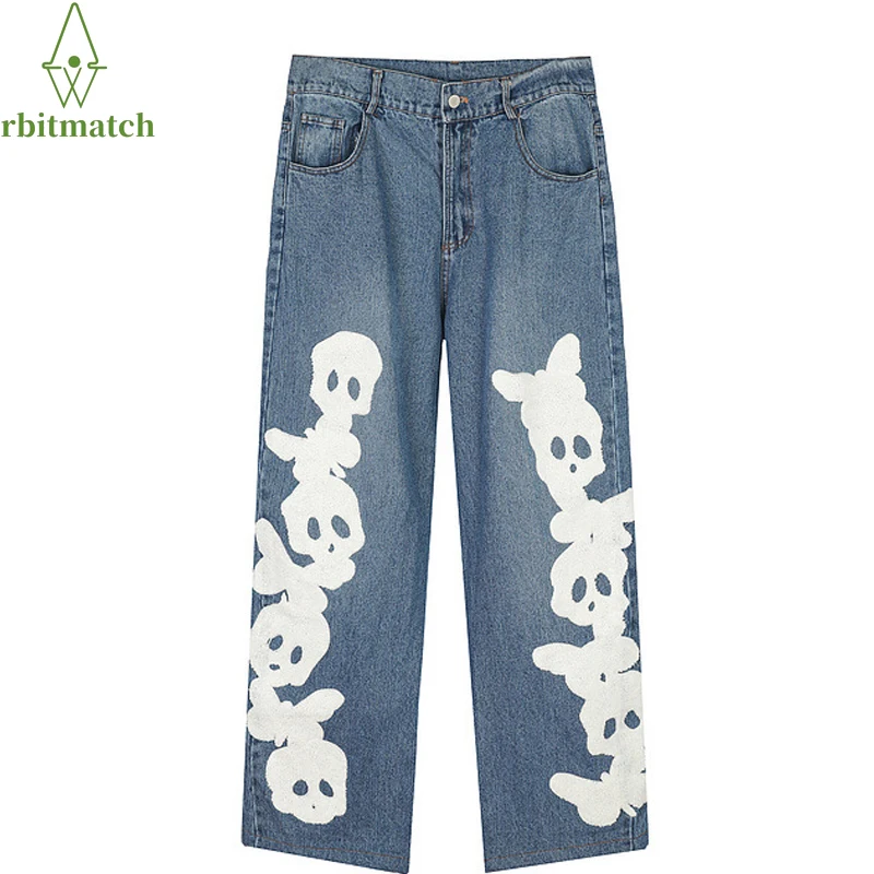 

Hip Hop Pants Men Women Jeans Harajuku Skull Embroidery 2021 Autumn Jeans Baggy Pants Streetwear Punk Hipster Fashion Trousers