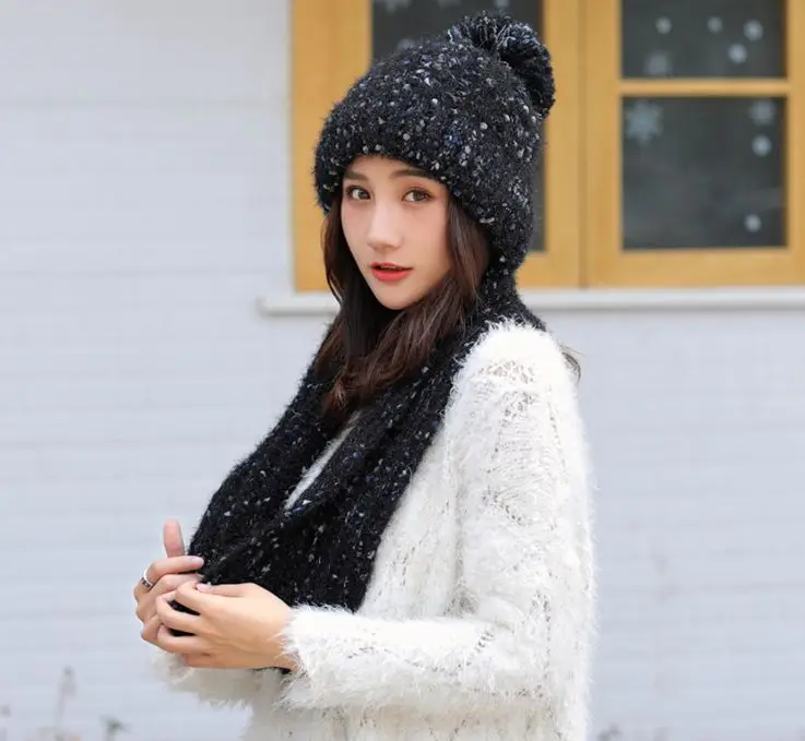 cashmere hat &ampscarf set women winter suit colorful dot warm beanie High Quality Accessories | Аксессуары для одежды