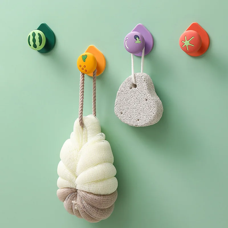 

4 pcs Fruit Hook Punch-free Cupboard Wall Behind The Door Hooks Kitchen Bathroom Living Room Wall Mounted Strong Viscose Hook