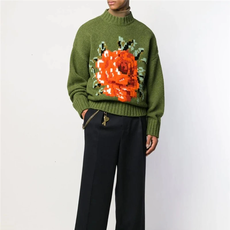 CHICEVER вязаный свитер с принтом для женщин круглый вырез длинный рукав свободный