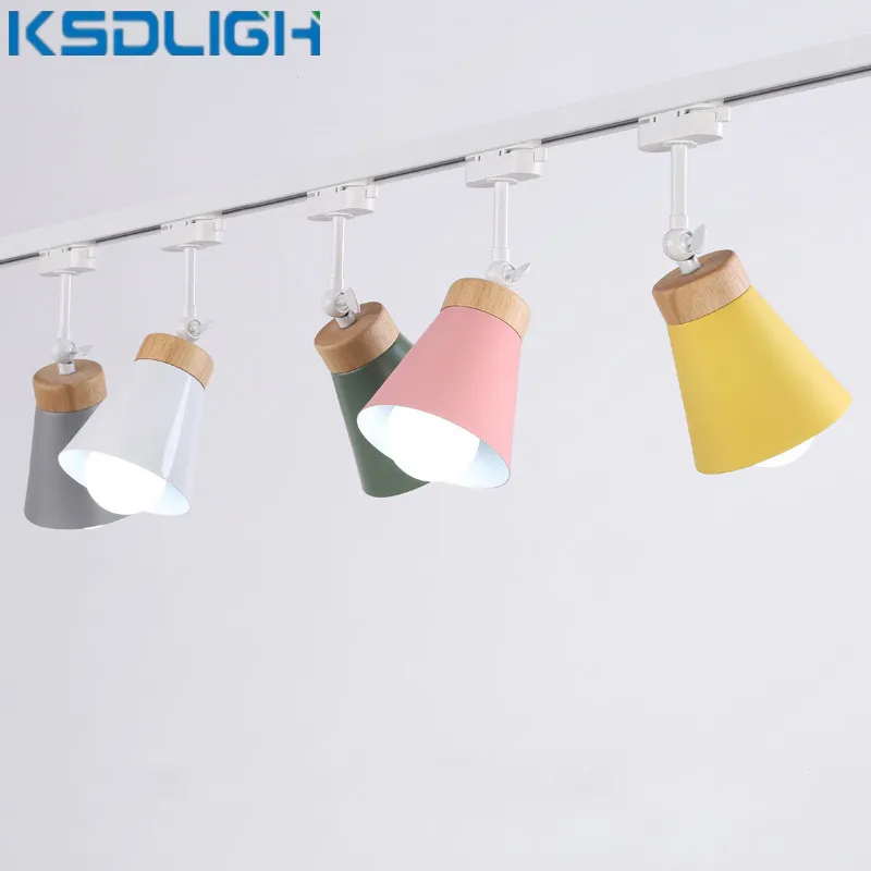 

Nordic Led Track Lights Modern COB Rail Spotlight Iron Wood Ceiling Lamps Clothing Store Living Room Corridor Track Strip Lights