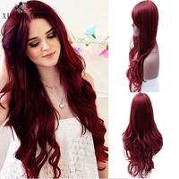 xuanguang lady wig red long hair wig synthetic wavy black side part hea resistant wig cosplay red daily wear