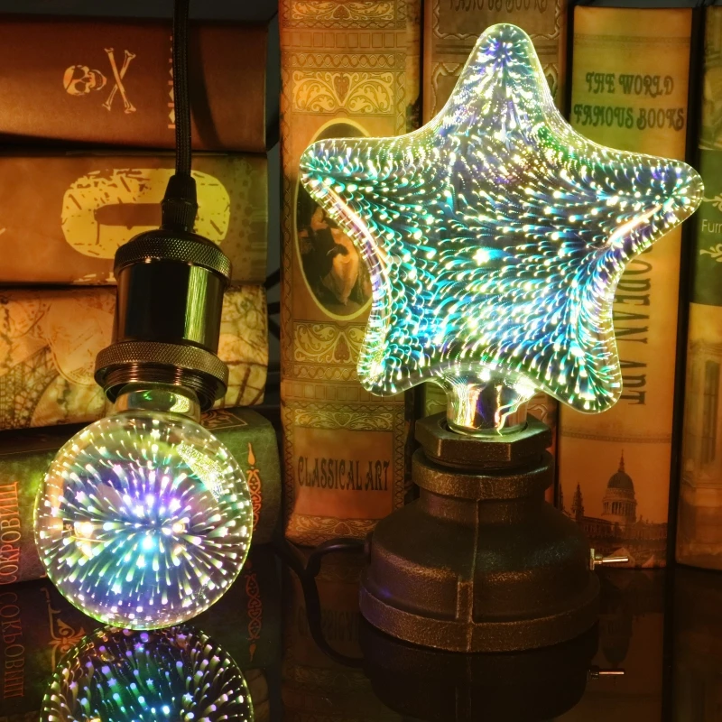 

Firework Light Bulb,Star Shine Decorative 3D LED Bulb E27 6W AC85-265V Led Edison Stained Glass Light Bulb for Bedroom,Party