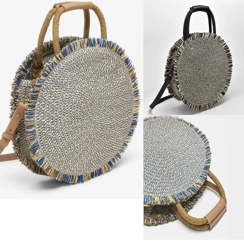 Женские соломенные пляжные сумки Bobo летние круглые плетеные через плечо в