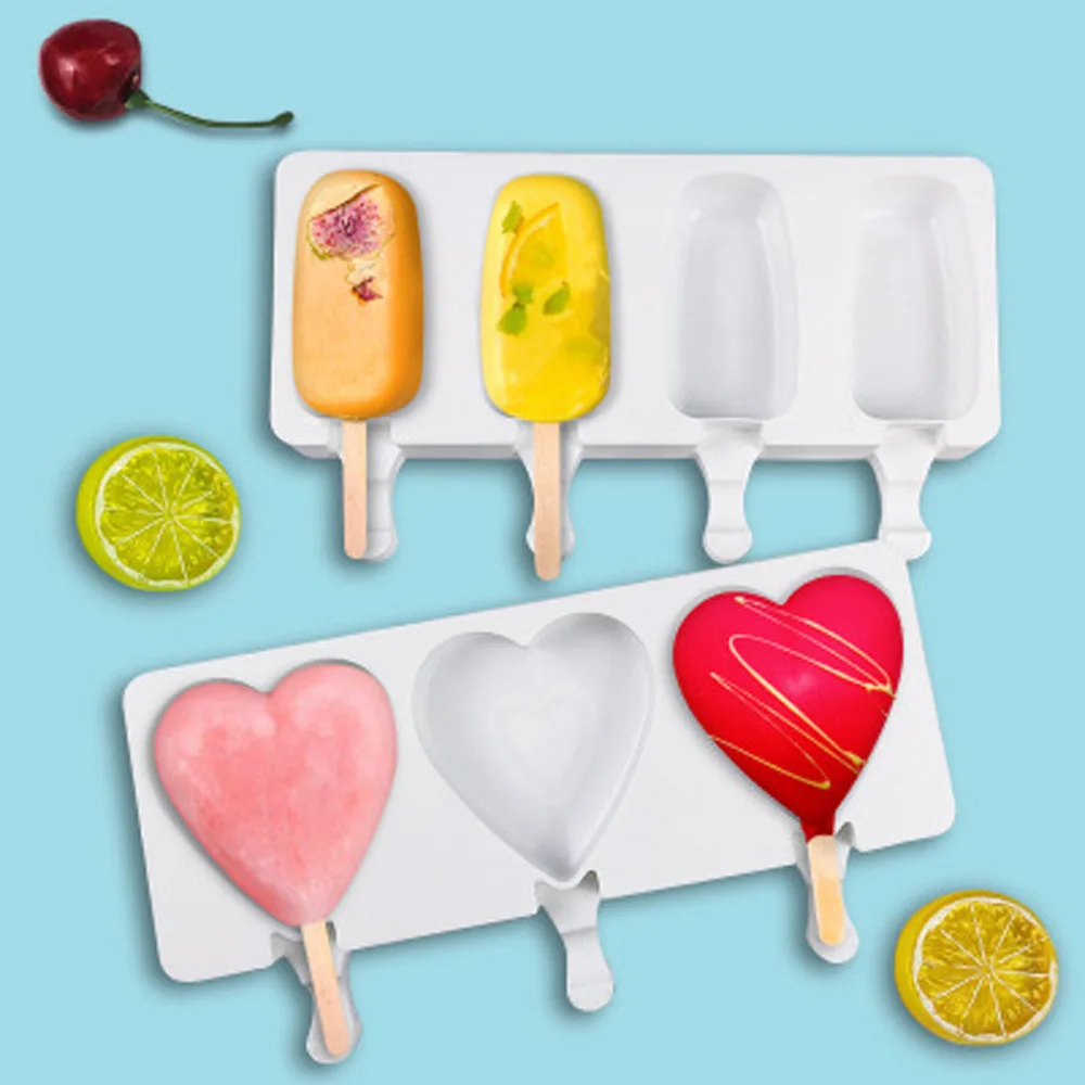 

Silicone Ice Cream Mold DIY Homemade Popsicle Molds Freezer Juice 4 Cell Big Size Ice Cube Tray Popsicle Barrel Maker Mould Tool