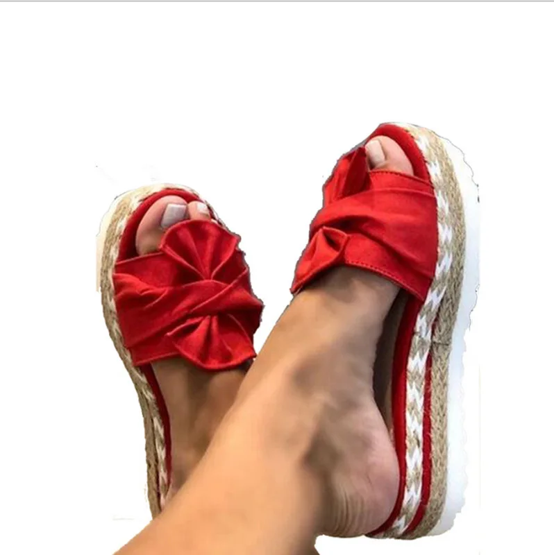 Сандалии женские с бантом повседневные пляжные шлепанцы на платформе без