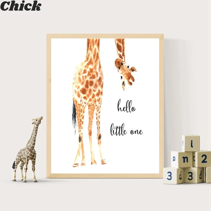 

Giraffe Print Hello Little One Nursery Wall Art Canvas Painting Nordic Poster Wall Picture Baby Girl Boy Gift Kids Room Decor