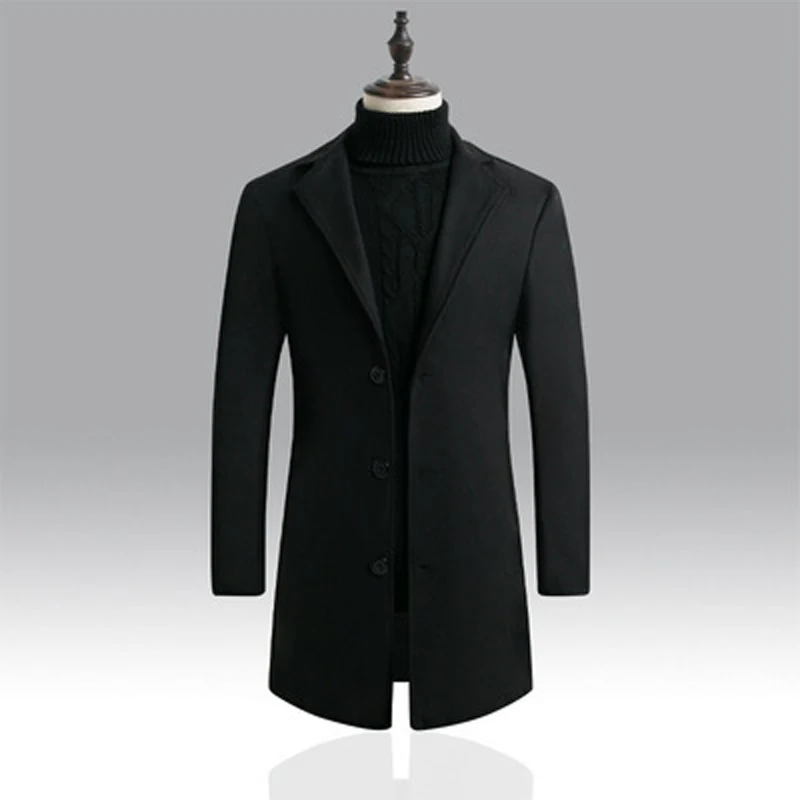 

2020 Autumn And Winter New Men's Woolen Coat Korean Style Slim Mid-Length Windbreaker Men's Woolen Coat