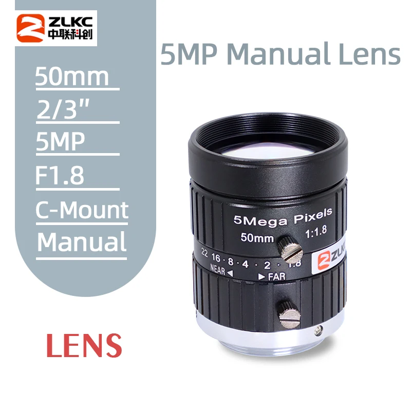 

C-Mount lens 50mm Low Distortion CCTV Lens 5MP HD lens F1.8 5Megapixel Machine Vision Manual Iris FA Lens for Industrial Camera