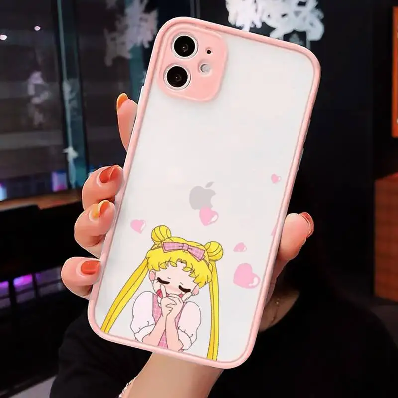 

Japan Anime Sailor Moon Princess Phone Case For iPhone 12 11 Mini Pro XR XS Max 7 8 Plus X Matte transparent Pink Back Cover