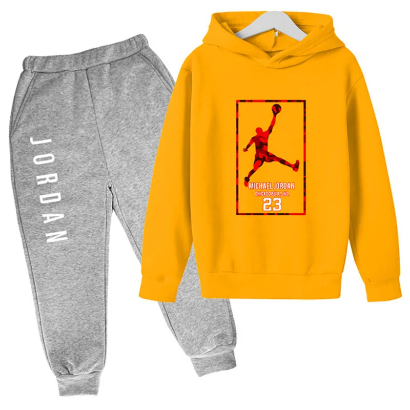 

New Printed 2-piece Sports Suit Boys and Girls Hooded Sweatshirt + Trousers Pullover Hoodie Sportswear Casual Jogging Suit